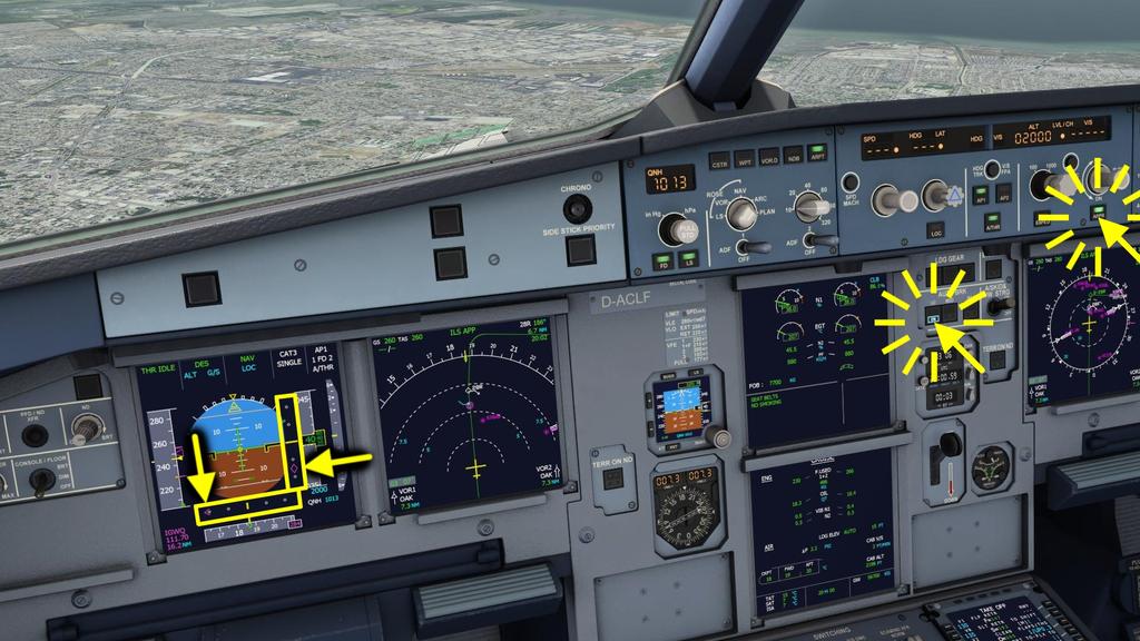 15/19 localizer and glide slope deﬂections on the primary ﬂight display in front of you as highlighted on the next screenshot.