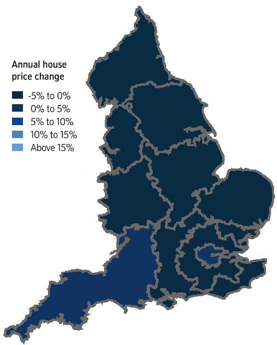 England Average house price 186,390 Annual percentage -0.4% Quarterly * 0.