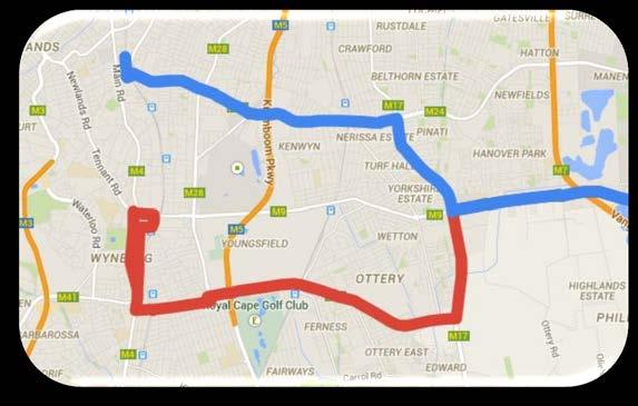 Figure 8: System Coverage of Ottery Road proposal Figure 8 clearly shows that within a 750 500m walk the majority of destination along Wynberg Main Road and the greater Wynberg area can now be