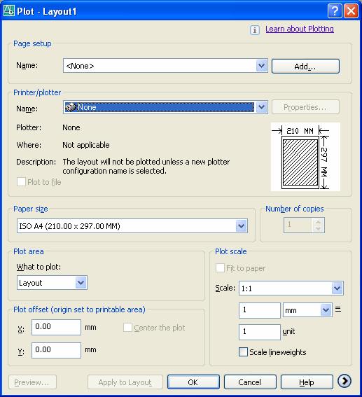 Vežba Izabrati File->Plot ili desnim tasterom miša izabrati karticu Layout na dnu prozora AutoCAD-a i izabrati opciju Plot Otvoriće se okvir za dijalog Plot koji je prikazan na slici gore Iz grupe
