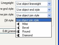 Dodatne opcije Line Join Style opcija omogućava određivanje oblika uglova polilinija (slika gore) Fill