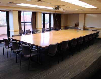 Capacity: 48 classroom with 18 extra seats available Conference 425 This distinctive meeting room features a fully windowed west wall, complete with a terrace