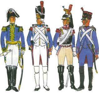 Slika 3: Francoski general, gardni grenadir, kirasir in saper začetek 19. stol.