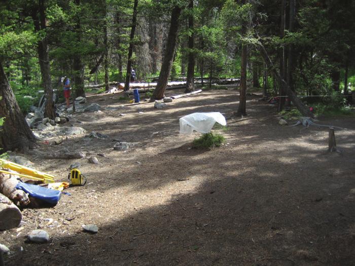 Figure 1 The Elkhorn campsite is typical of a large campsite on a bench above the Middle Fork of the Salmon.