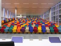 The colourful 415-seat auditorium is equipped with sophisticated audiovisual technology, and has a system specially adapted for people with hearing