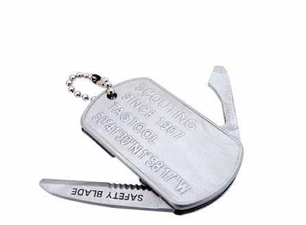 This very thin stainless steel I.D. dog-tag shaped tool manages to not just look like the real thing but have hidden talents too!