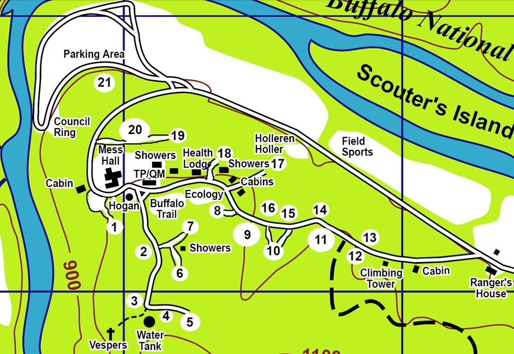 Camp Orr Map Camp Sites: 1. Dogwood 8. Bobcat 15. Fox 2. Cherokee 9. Osage 16. Polecat 3. Trail s Peak 10. Sequoyah 17. Limestone 4. Elk 11.