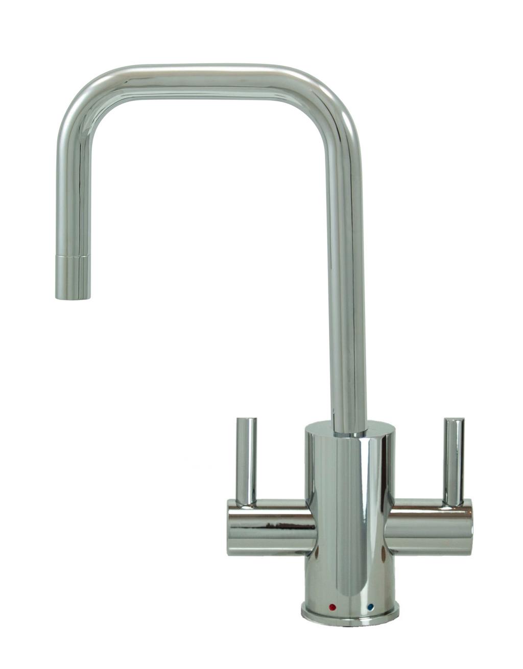 Hot & Cold Water Faucet with Contemporary Round Body & Handles (90 Spout) MT1831-NL These Lead Free faucets are only compatible with The Little Gourmet heating tank (MT641-3) 1-3/16 minimum to 1-3/