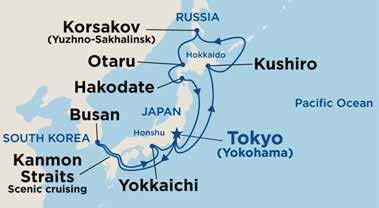 Kanmon Straits Scenic Cruising 5. Yokkaichi 6. Tokyo (Yokohama) 7. At Sea 8. Kushiro 9. At Sea Day Itinerary 10. Korsakov (Yuzhno- Sakhalinsk), Russia 11. Otaru 12. Hakodate 13. At Sea 14.