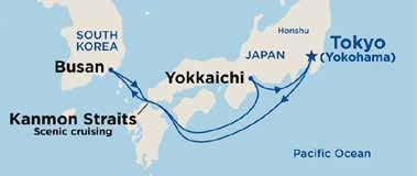 Oceanview $1,360 Full Suite $4,760 + Prices are Per Person, Twin share, based on departure on the 22nd August, 2018. Day Itinerary 1. Tokyo (Yokohama) 2. At sea 3. Kanmon Straits/Busan, South Korea 4.