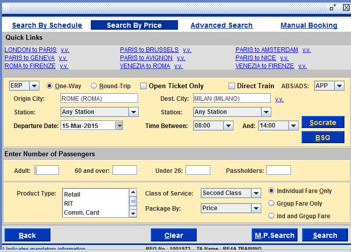 Search criteria Search by Price Open Ticket only: These are not available through the Trenitalia direct connection and can booked as normal and issued as paper tickets About passengers: Infants: 0