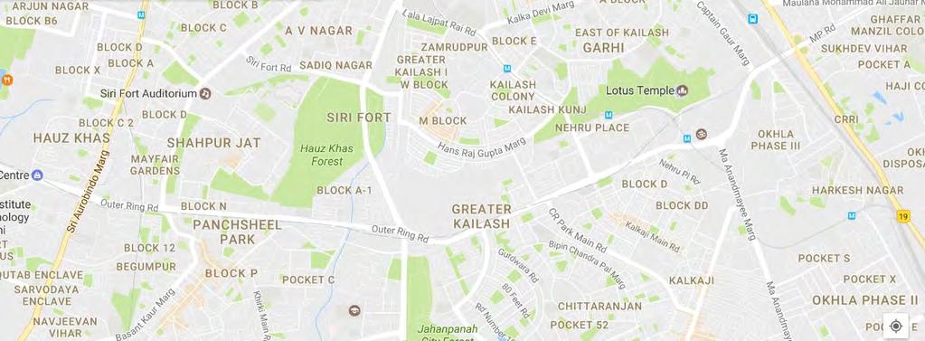 Key Plan showing Traffic Survey Locations Modi Mill flyover IIT Malviya Nagar Chirag Delhi Nehru Place