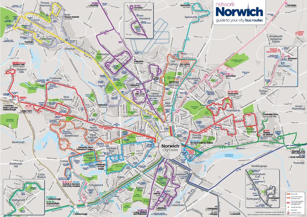 Existing Bus Services and their frequency serving Norwich Research