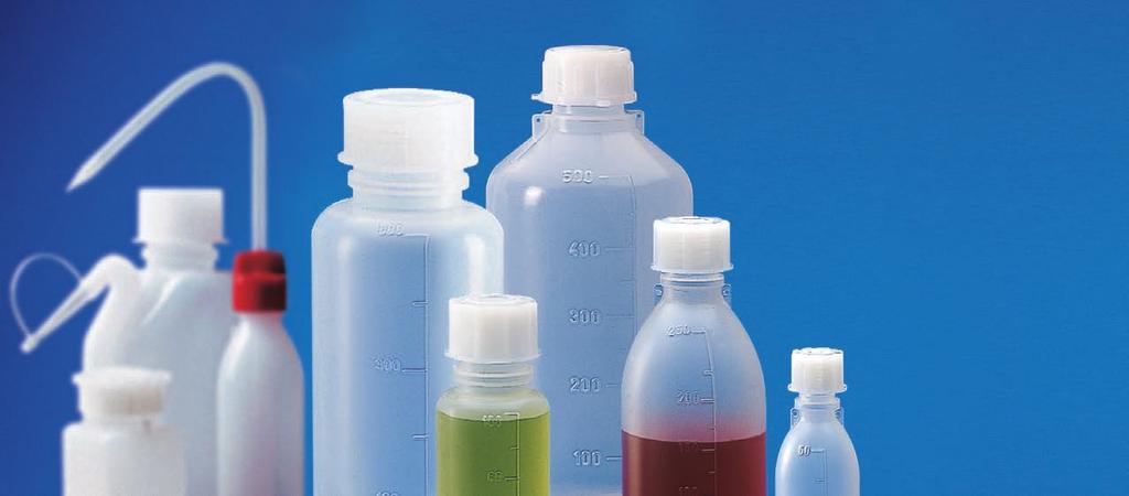 A broad line of high quality plastic bottles suitable for general laboratory use as well as food packaging and transport.
