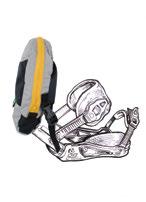 attached to the snowboard bindings, a backpack or