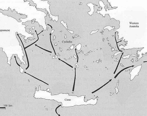 Middle Bronze Age Aegean (2000-1500 BC) Palaces on Crete Mycenae Minoanisation begins Theran eruption 1600 BC Collapse 1500 BC Thera Knossos DIFFERENT TO EBA