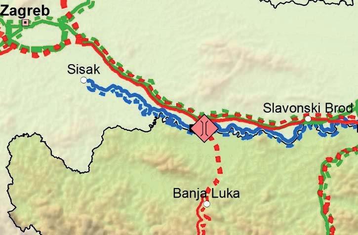 Map of Bosnia and Herzegovina Croatia Section of Route 2a, with Gradiška Bridge.