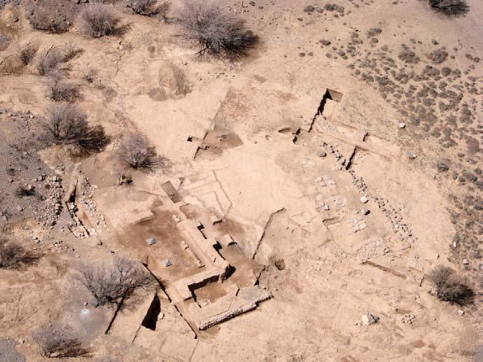 space, which is too wide to be roofed without columns. However, no trace of bases or foundations for columns has been found. Fig. 6: Aerial view of the excavatated pavilion.