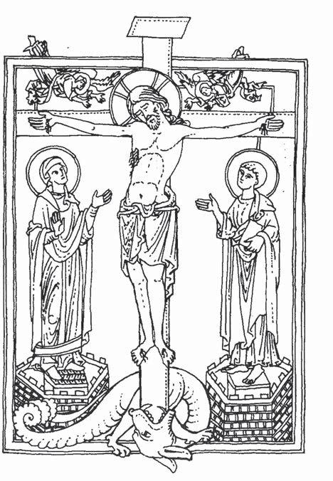 Martin Golema Christ crucified slaying the Dragon, first half of the 13th century, Germany (KOUTSKÝ, K.: Draci středověkého světa. Praha: Mladá fronta, 2005, p. 97). (approximately 1108 1177).