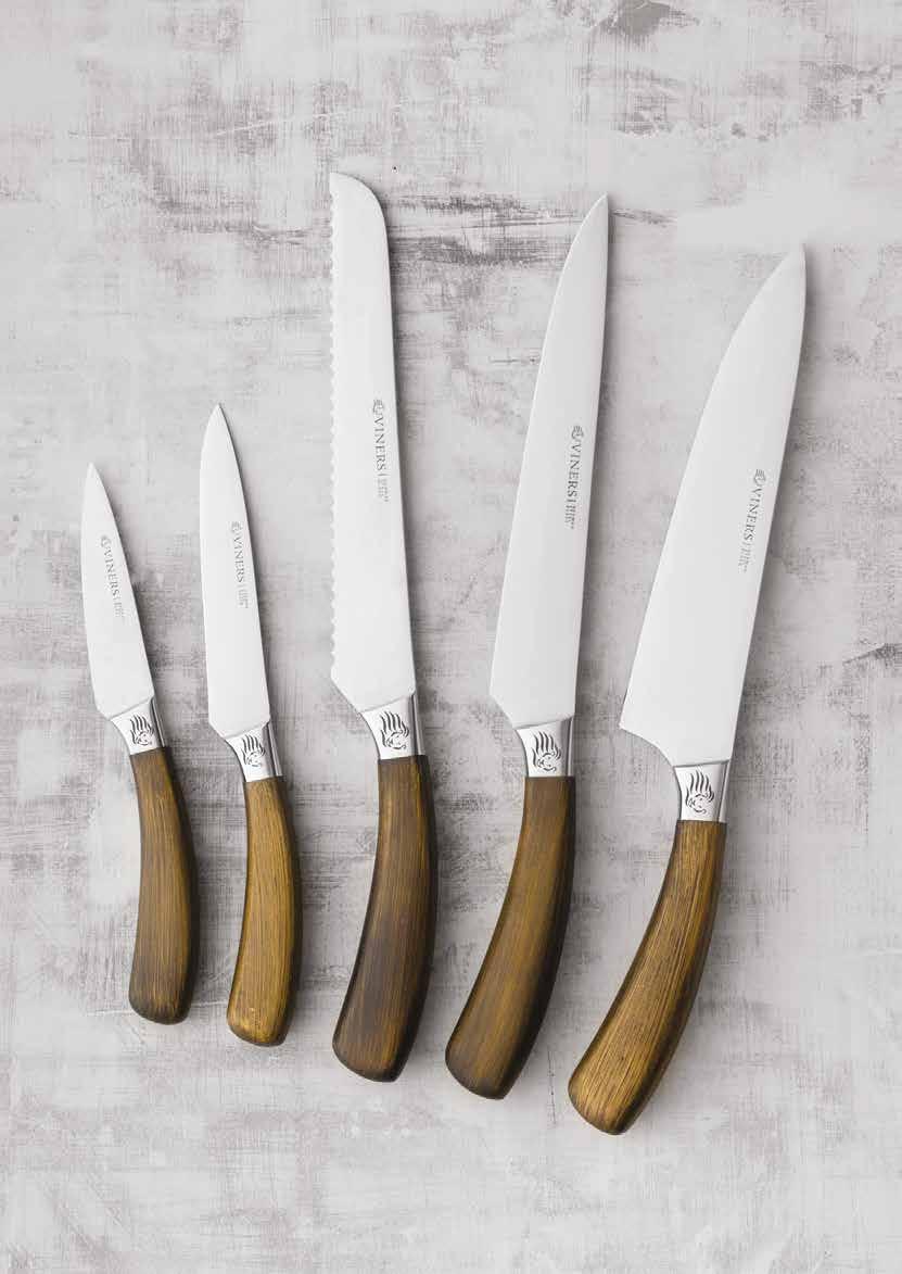 ETERNAL Made from German steel, the blades of these Eternal knives contain a higher carbon content, which makes the blade stronger, with a longer-lasting cutting edge.