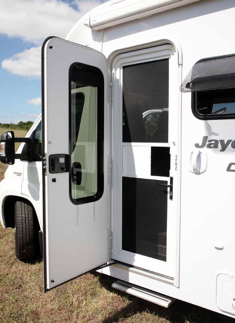 3 Day Test: Jayco Conquest 20ft The optional Crimsafe security door is well worthwhile, while the standard slide out tray for the gas bottles, although basic, is effective nonetheless.