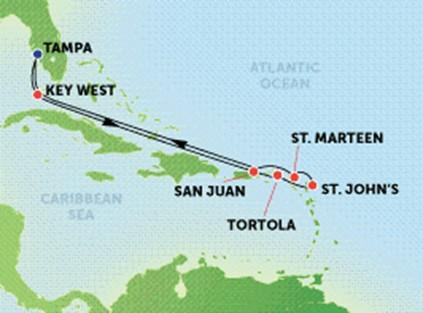 46 Norwegian Pearl 10 Night Eastern Caribbean Cruise from Tampa January 17-27, 2019 Sailing roundtrip from Tampa to Key West, Tortola, St. John s, Phillipsburg, and San Juan Inside Cabin Cat.