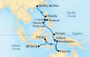 Australia ON Arrive 0:00 Darwin, Australia Depart 1:00 At Sea Bandanaira, 9 Ambon, 11 Ternate, Ternate,