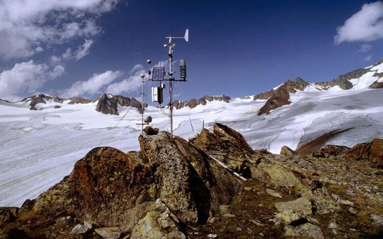 Figure 6: Automatic summit station Schwarzkögele. (Photo taken in 2000 by T. Naeser).
