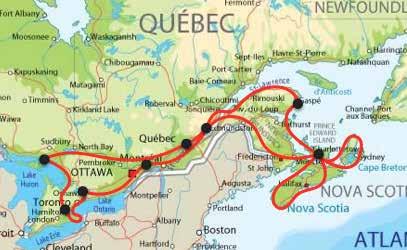 Eastern Canada Explorer Highlights - 16 days, 35 hrs, 3400 nm This tour brings you many Canadian icons: Niagara Falls, the lakes and forests of the Canadian Shield, and the UNESCO site of Old Quebec