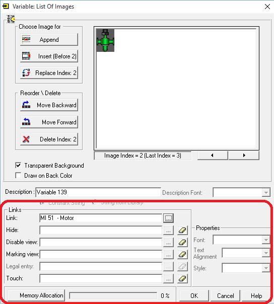 3.2.2.5 HMI panel: Primer konfiguracije spremenljivk (eng.: variables) Nastavitve tekstovnih in slikovnih HMI spremenljivk imajo skupna rdeče obkrožena vnosna polja, prikazana na Sliki 25: eng.