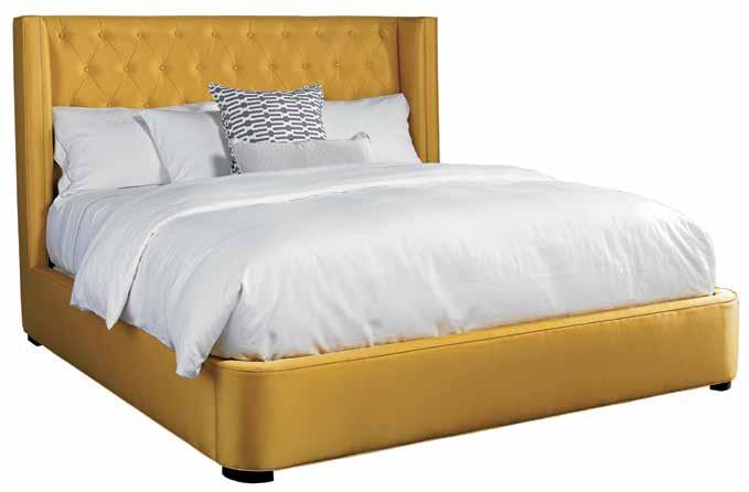 Coupled with the shaped, block leg fully upholstered platform style base this bed