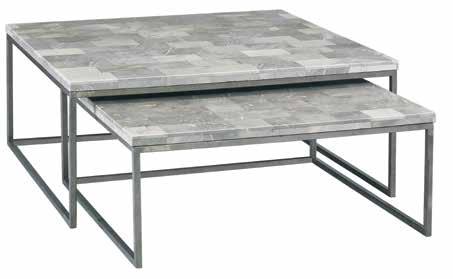 NOLAN SIDE TABLE LW10412 BIG GREY STONE W42 D42 H17 Finish: Santo Tomas grey stone with tonal veins in a bricked pattern, with raw steel