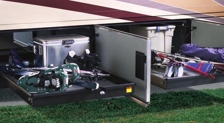 Camelot s roomy storage bays feature side-swing doors and full pass-through compartments that are ideal for larger items.