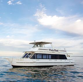 PRIVATE CHARTERS VISTA QUEEN Vista Queen Features: 66 long 2-deck yacht style cruise vessel 1st deck is fully heated and air conditioned 2nd deck is an open air observation deck with seating for 34