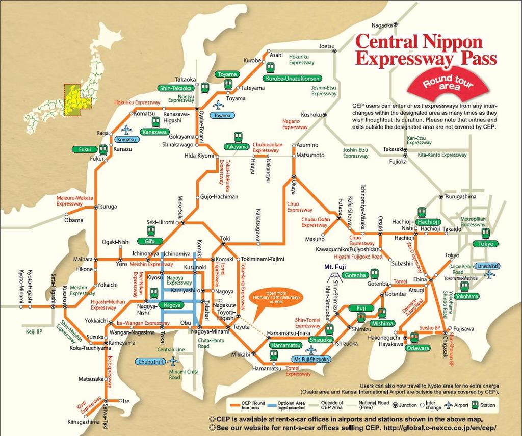 4. Unlimited Expressway Area CEP: All expressway sections that are managed by Central Nippon Expressway Company Limited Sections from the