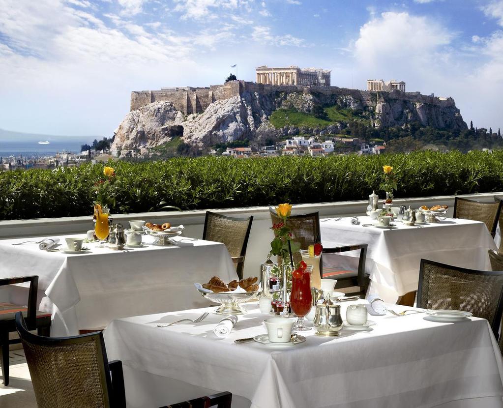 Suggested Hotels in Athens Grande Bretagne Hotel With breathtaking views of the fabled Acropolis, regal Syntagma Square and the Parliament, lush Lycabettus Hill or the original Olympic