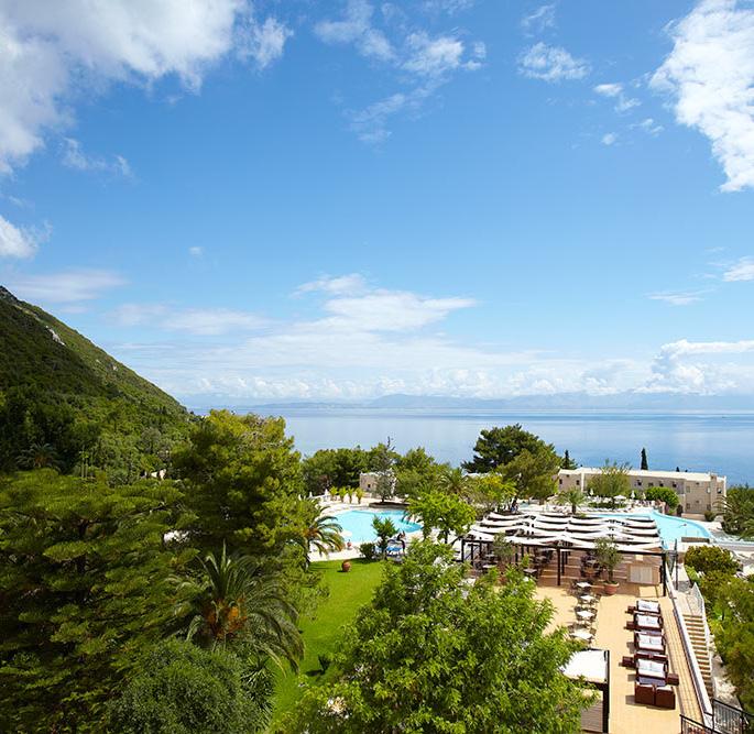 Suggested Hotels in Corfu Corfu Imperial, Grecotel Exclusive Resort Standing on its private peninsula with uninterrupted views of the Ionian Sea, the Corfu Imperial, Grecotel Exclusive Resort boasts