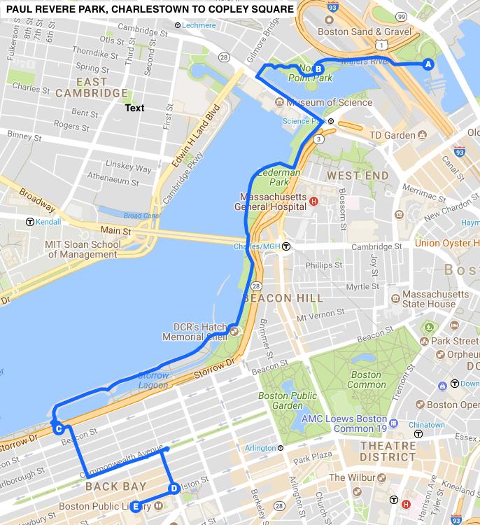 STAGE 5: approx. 3 miles 6. Take a right after the State Police building along Storrow Drive, and then the first right into the park. 7. You will very soon be facing a brick building.