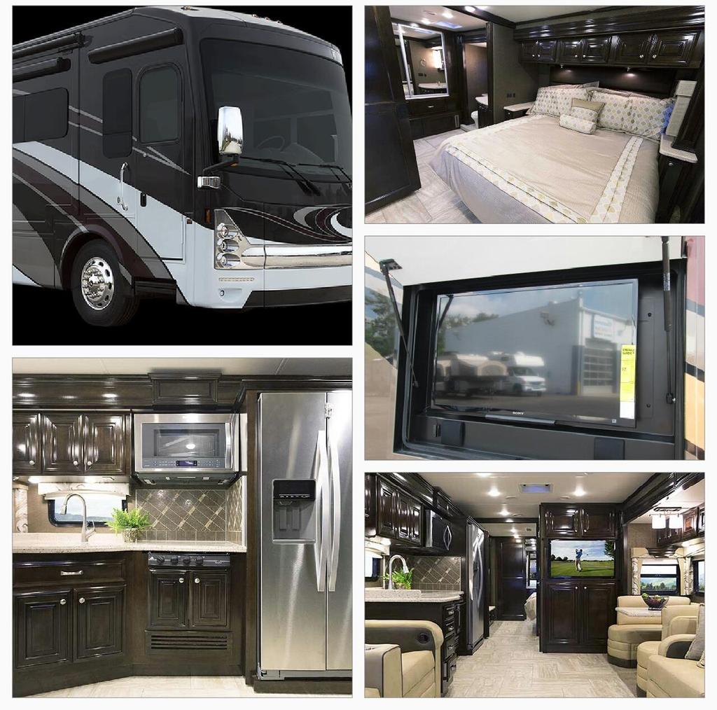 Ideal for extended tailgating, music festivals, family vacations, corporate functions and more Luxury Diesel Pusher 4 HDTVs throughout the coach Full high definition automatic satellite Kitchen with