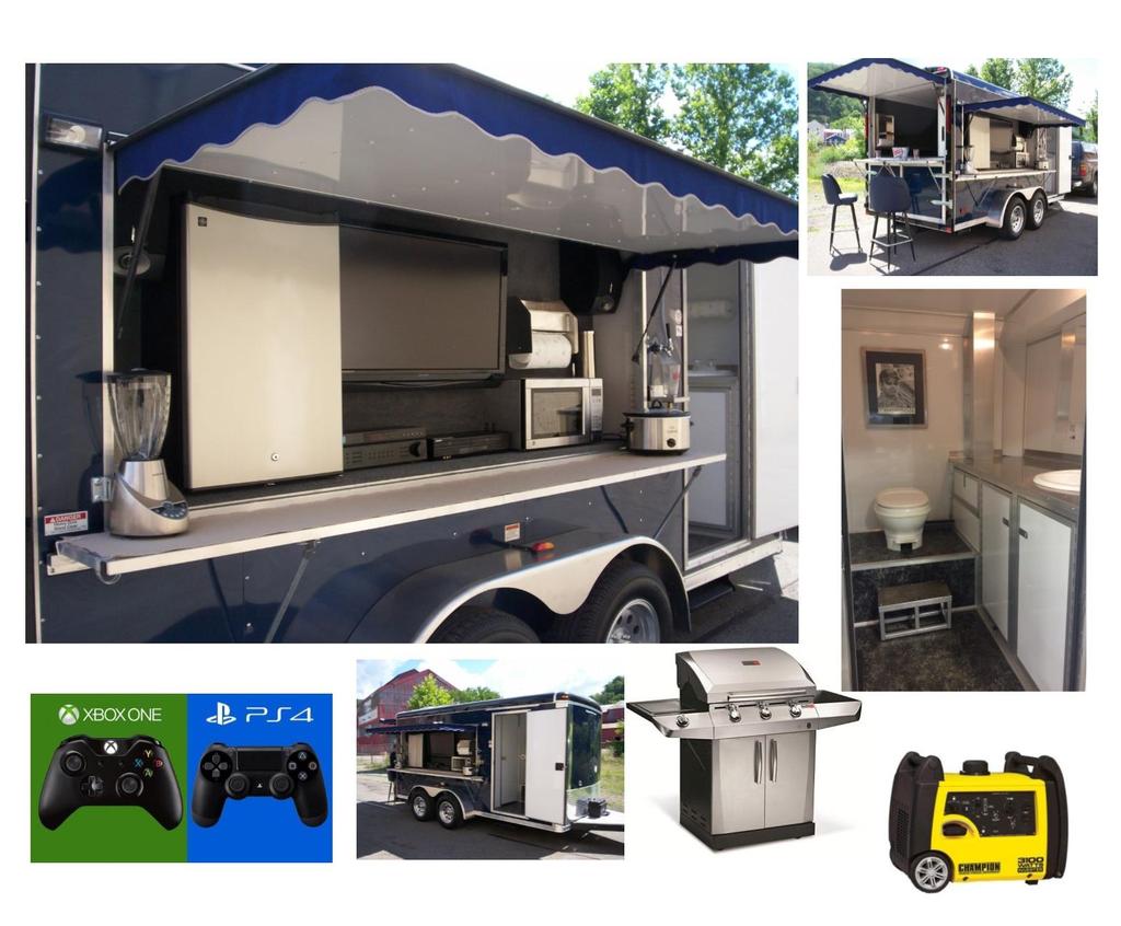 7x16 Tailgating Trailer 55 HDTV + 32 HDTV Private RV style restroom w/sink Powerful 3100W generator Two draft
