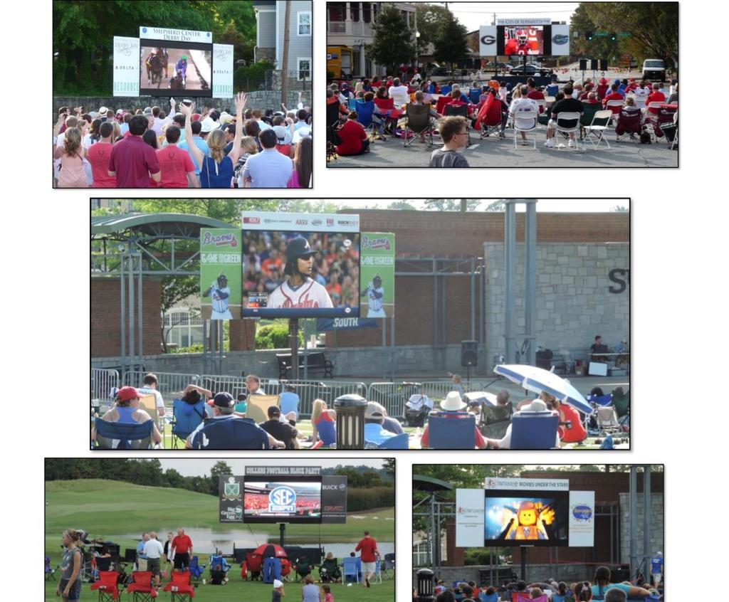 8 x12 High Definition viewing screen Ideal for viewing parties, sporting events, outdoor movies, concerts and festivals Marketing and advertising displayed on