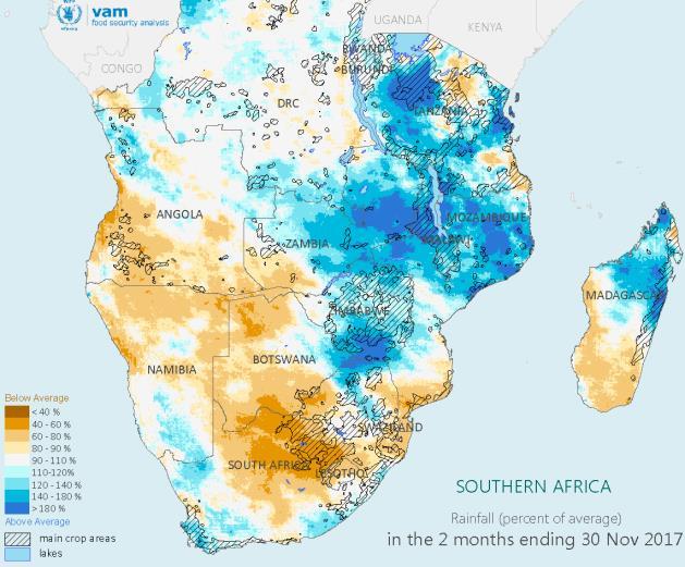 How the Season Evolved October November: Dryness from Angola to South Africa In the earlier stages from October to November, drier than average conditions spread from central South Africa across