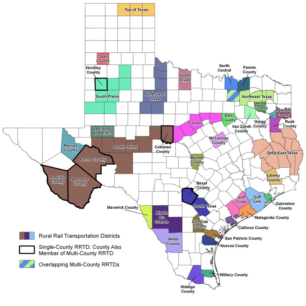 IAC 83-2XXIA010 FINAL REPORT June 2013 Table 1: Number of RRTDs in Texas (June 2013) Formed prior to 2002* Formed since 2002 Total Number of RRTDs 20 22 42 Single-County RRTDs 8 20 28 Multi-county