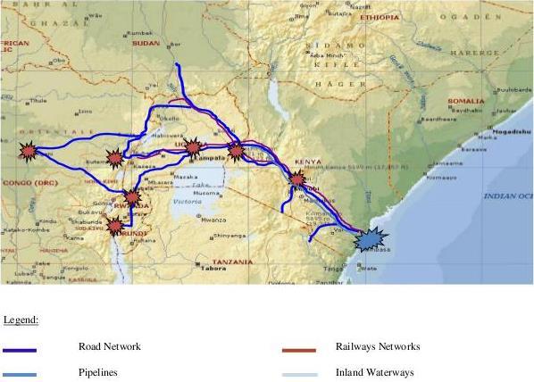 Source: Northern Corridor Transit and Transport Coordination Authority, 2014 The major ports in East Africa include Mombasa, Dar es Salam and Tanga.