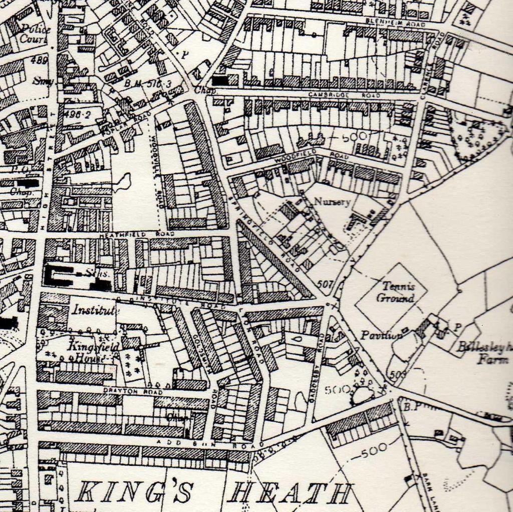 Springfield Road from around 1900, roads leading off it include Poplar Road, Cambridge Road, Woodfield Road,