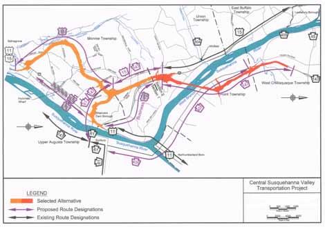 7 The Proposal and Project Update As proposed, the Central Susquehanna Valley Thruway (CSVT) will be a 12-mile, four-lane highway extending from the existing Selinsgrove Bypass (just north of the