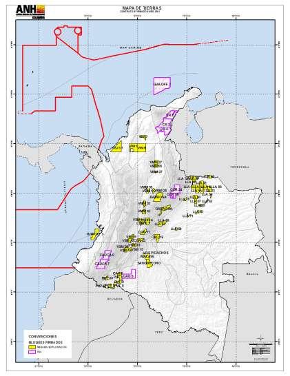 Land map E&P contracts signed august 31th, 2011 CONTRATO BARBOSA CAG 5 CAG 6 CAUCA 6 CAUCA 7 COR 11 COR 15 COR 23 COR 24 COR 33 COR 39 COR 4 COR 6 CPO 16 CR 2 CR 3 CR 4 GARAGOA GUA OFF 3 LLA 05 LLA