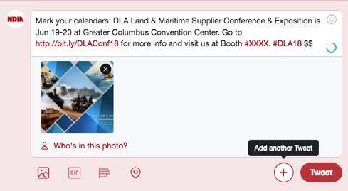 TWITTER POSTS Mark your calendars: DLA Land & Maritime Supplier Conference & Exposition is Jun 19-20 at Greater Columbus Convention Center. Go to NDIA.
