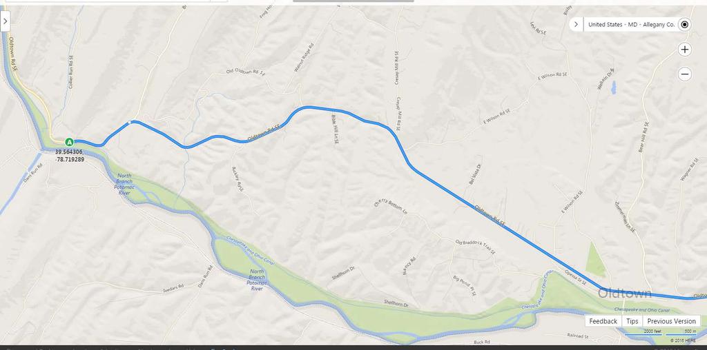Spring Gap to Town Creek Aqueduct (39.523862, -78.543122) Run Distance: 11.4 miles From the parking area, head back in the direction you came from Turn Right onto MD 51 S (Oldtown Road) 12.