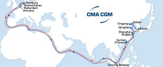 New 2014 CMA CGM ASIA - NORTH EUROPE Services FAL1 FAL2 FAL3 FAL5 FAL6 FAL7 FAL8 FAL9 FAL6 Westbound Coverage of Korean market with a call in Busan Optimum coverage of North with Dalian, Xingang and